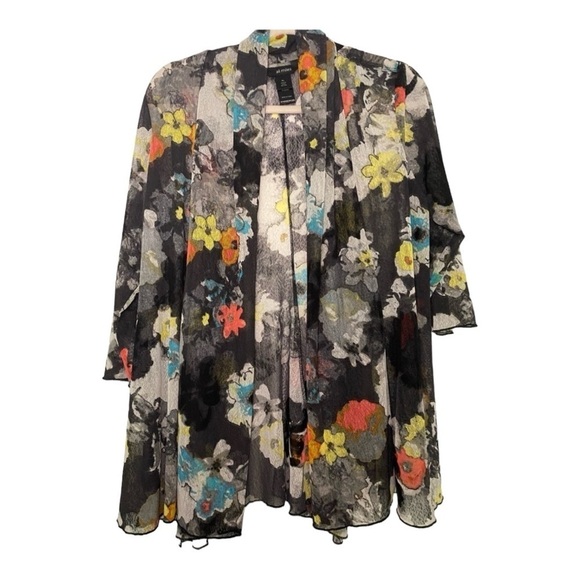 Ali Miles sheer cardigan. Size Petite Large.  Multicolored florals on bl… - Picture 1 of 6